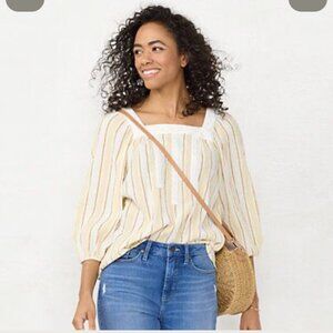 Lauren Conrad Size Large Top Peasant Milk Maid Prairie Netural Square Neck Boho